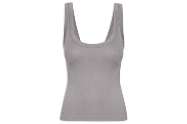 Regata Feminina Poliamida Canelada Decote em U - Cinza