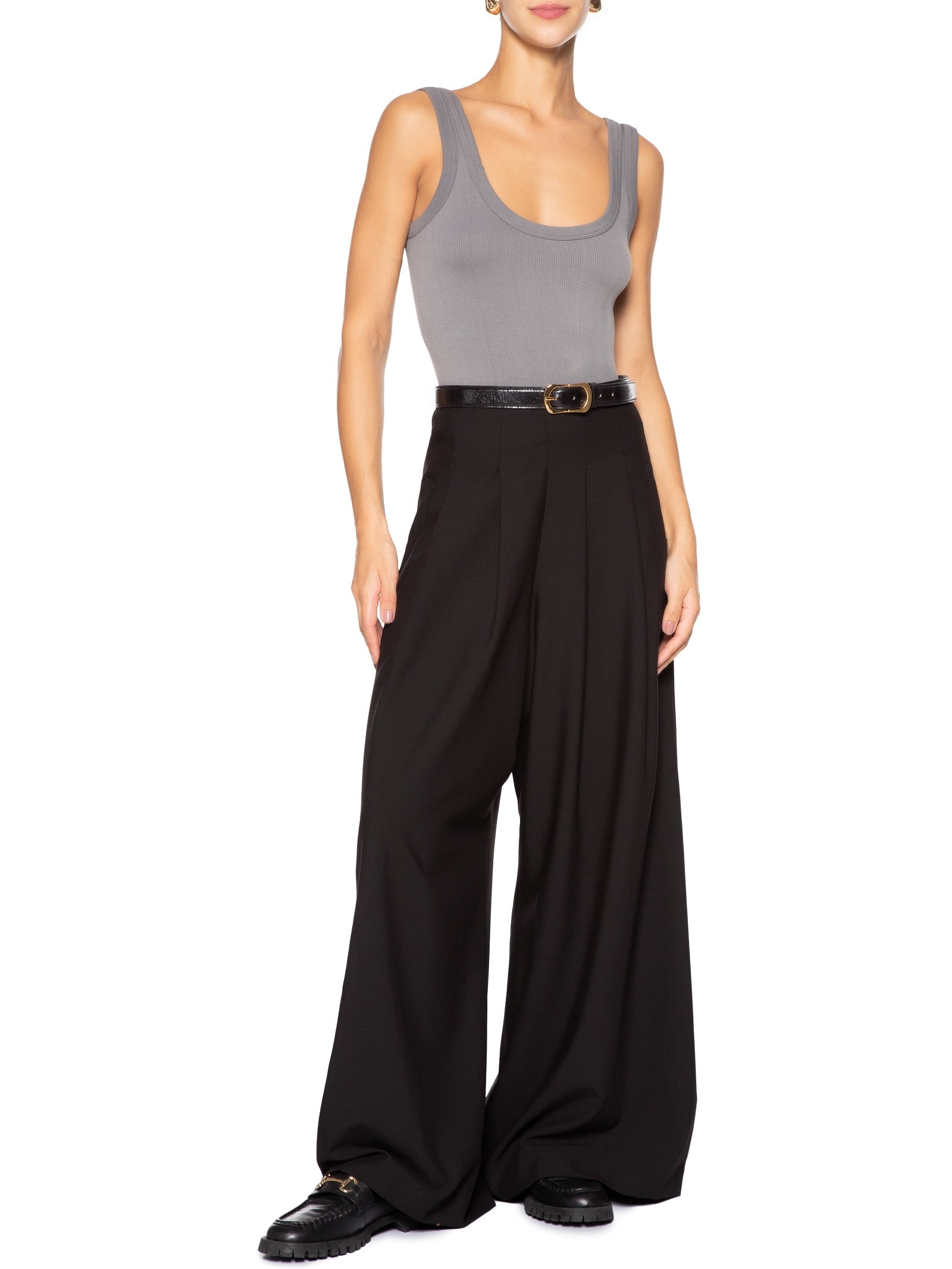 Regata Feminina Poliamida Canelada Decote em U Cinza Basiq