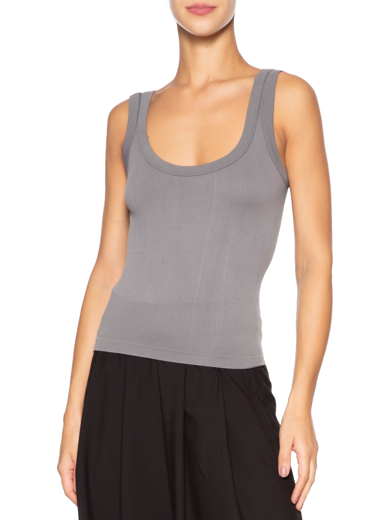 Regata Feminina Poliamida Canelada Decote em U Cinza Basiq