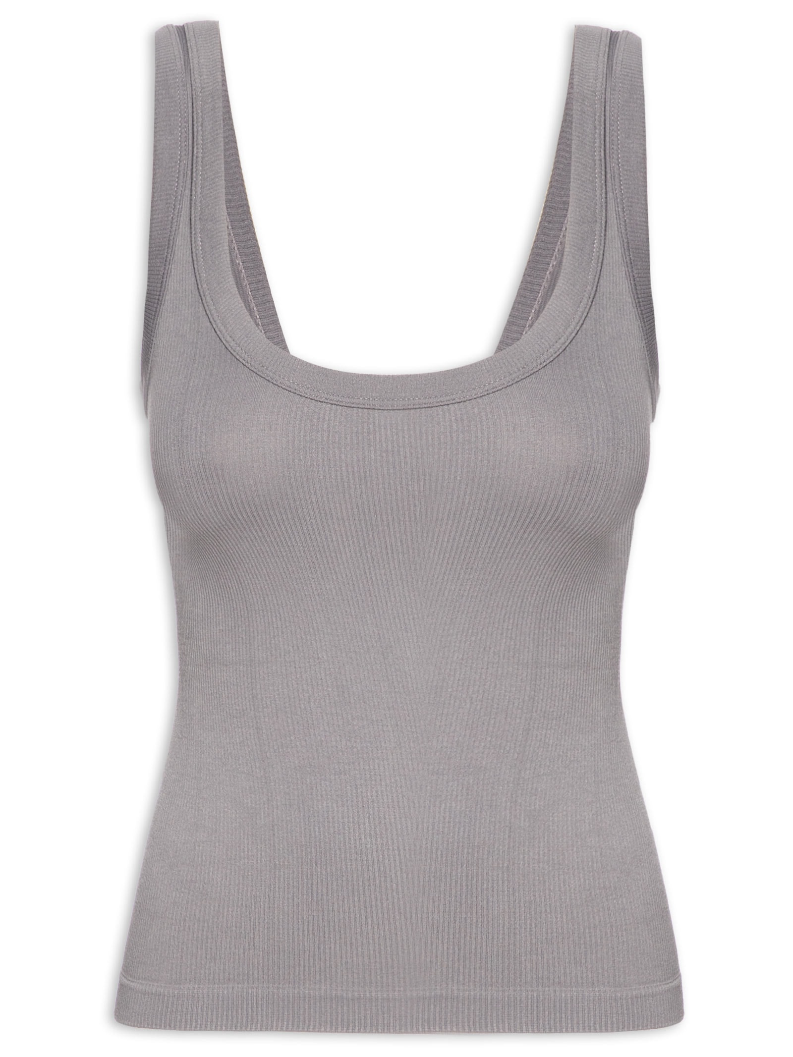 Regata Feminina Poliamida Canelada Decote em U Cinza Basiq