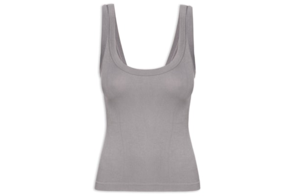 Regata Feminina Poliamida Canelada Decote em U - Cinza