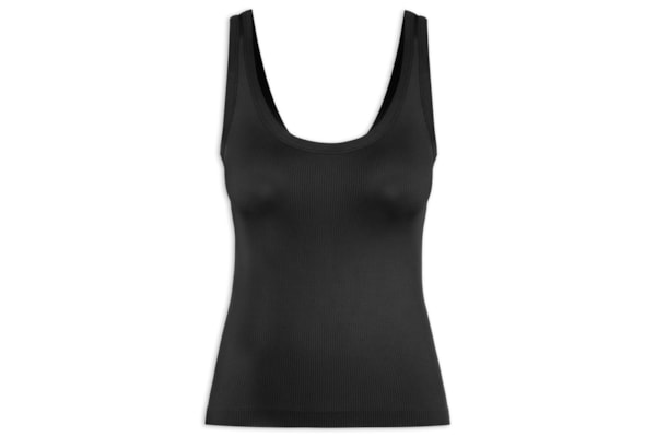 Regata Feminina Poliamida Canelada Decote em U - Preto