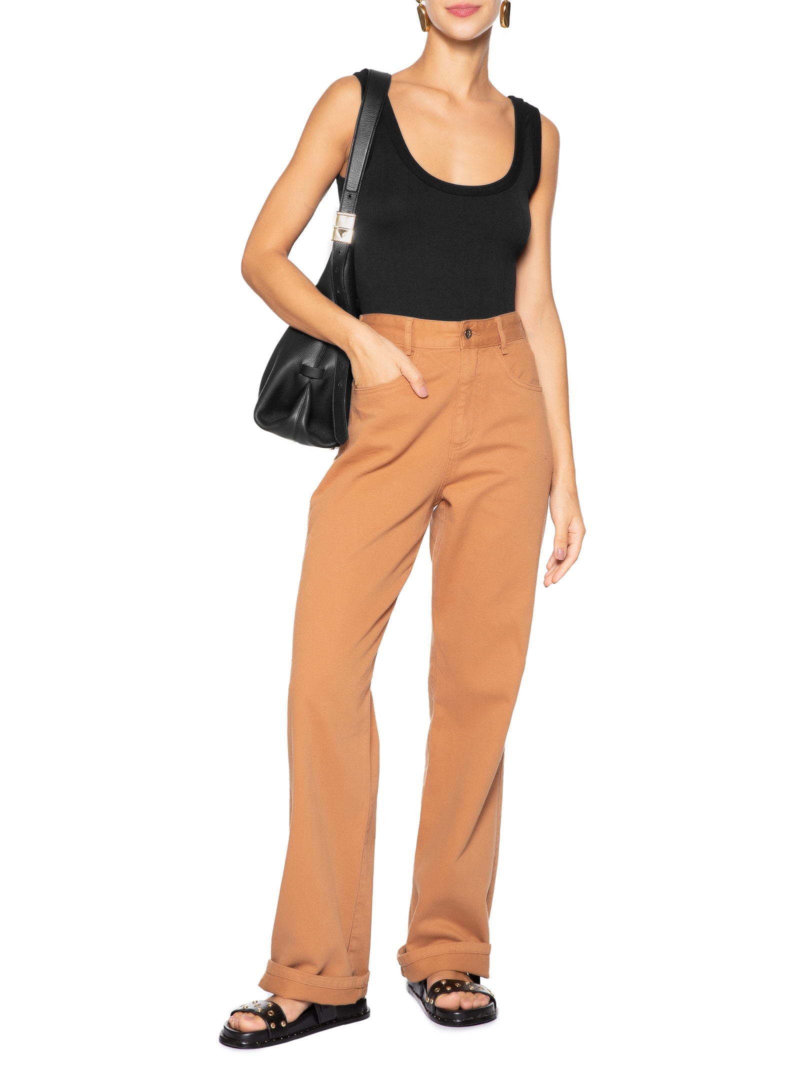 Regata Feminina Poliamida Canelada Decote em U Preto Basiq