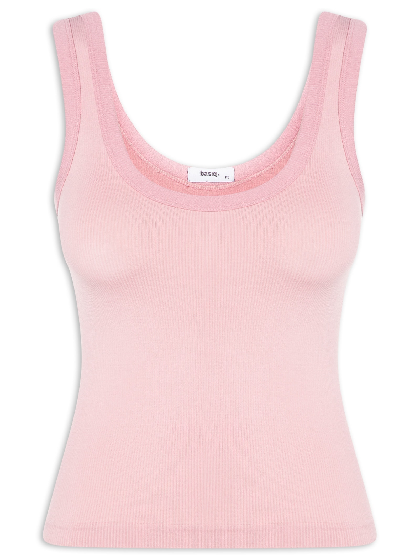 Regata Feminina Poliamida Canelada Decote em U Rosa Basiq