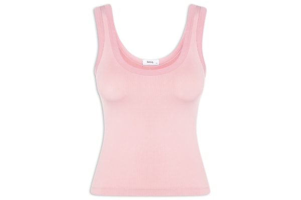 Regata Feminina Poliamida Canelada Decote em U - Rosa