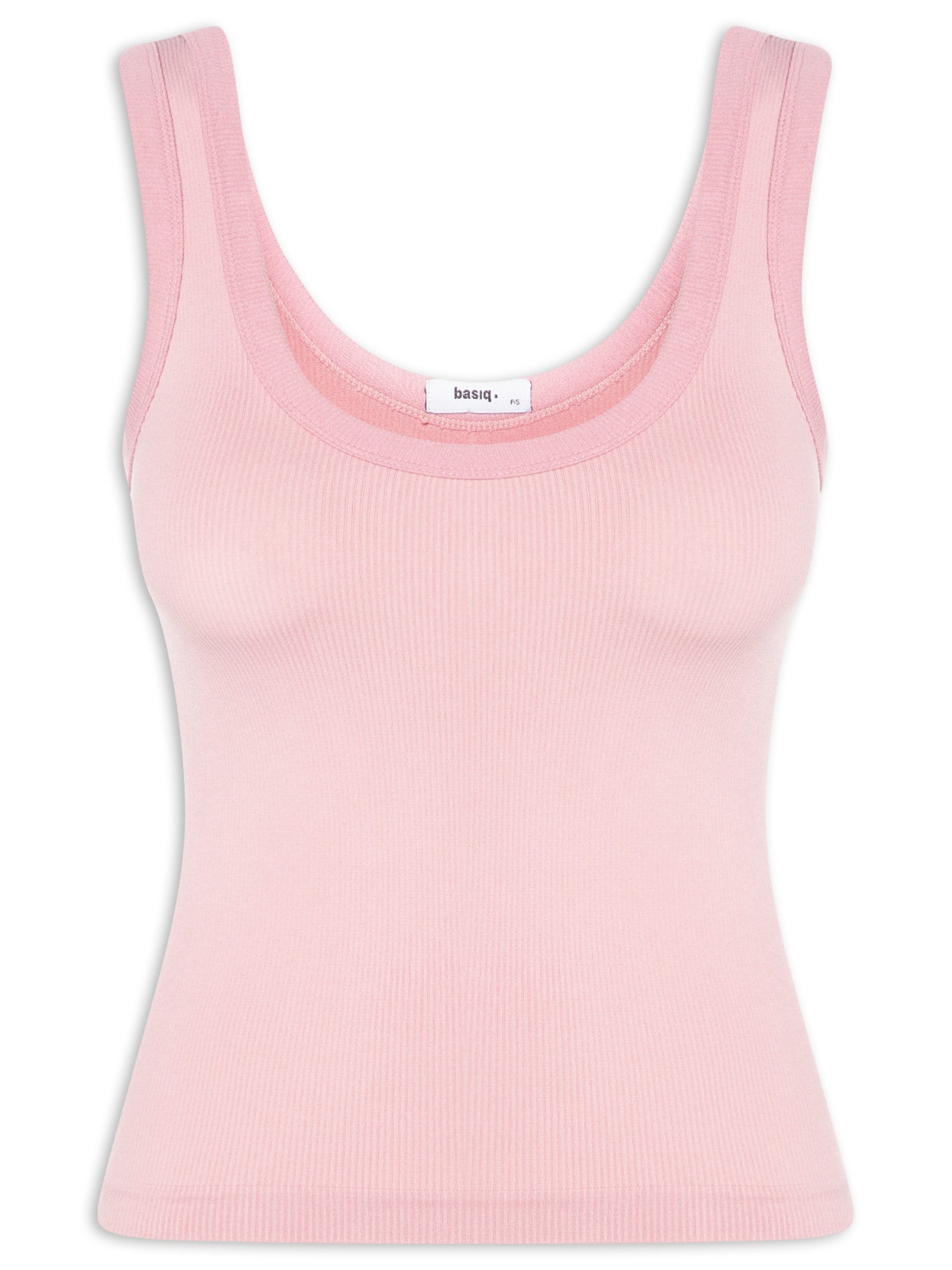 Regata Feminina Poliamida Canelada Decote em U Rosa Basiq