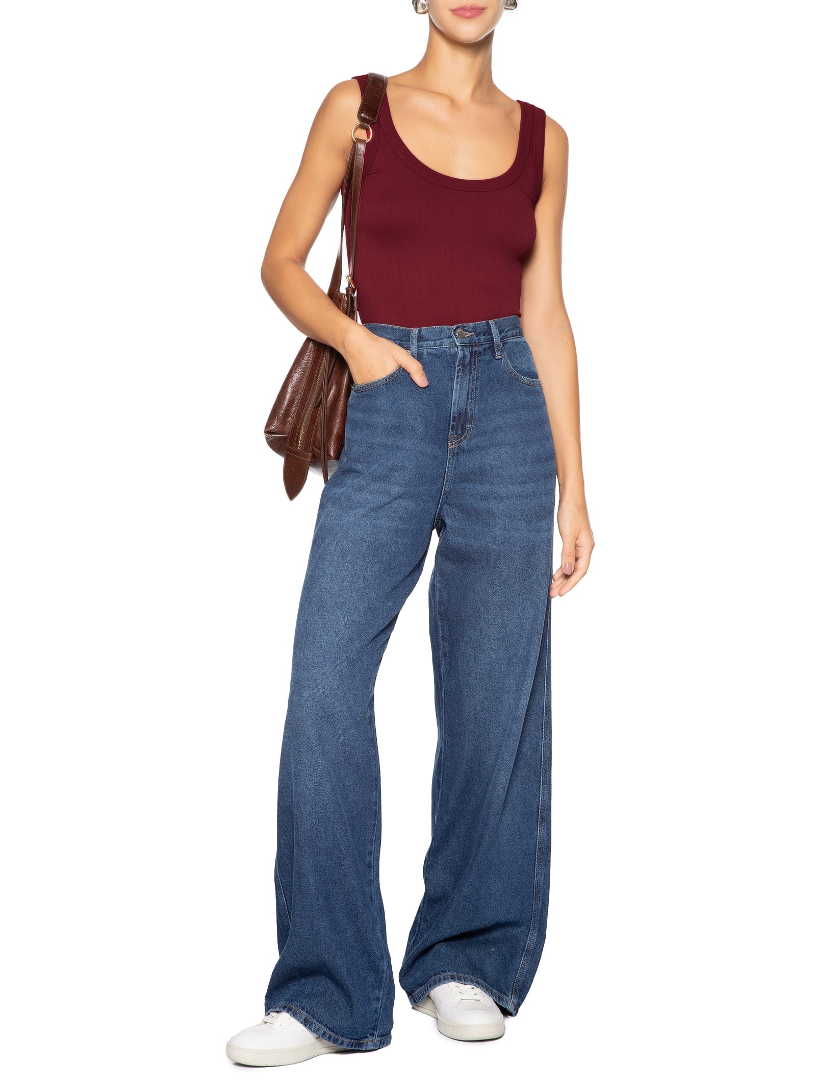 Regata Feminina Poliamida Canelada Decote em U Vermelho Basiq