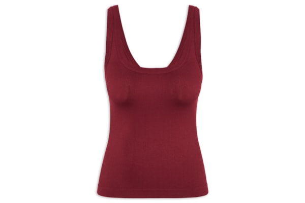 Regata Feminina Poliamida Canelada Decote em U - Vermelho