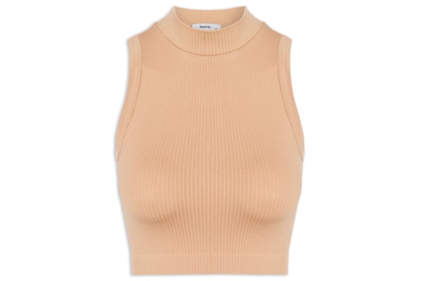 Regata Feminina Poliamida Canelada Gola - Bege