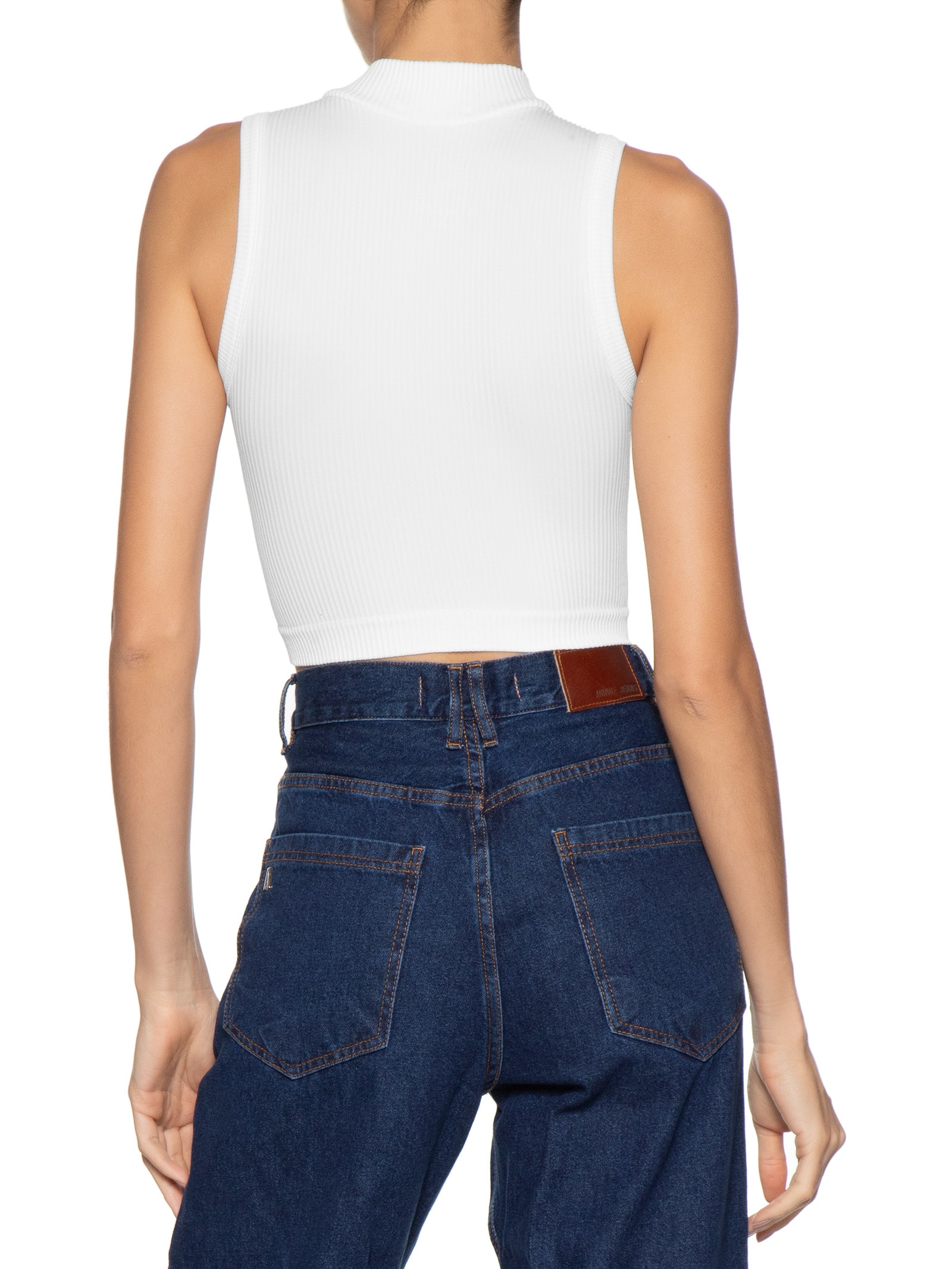 Regata Feminina Poliamida Canelada Gola Branco Basiq