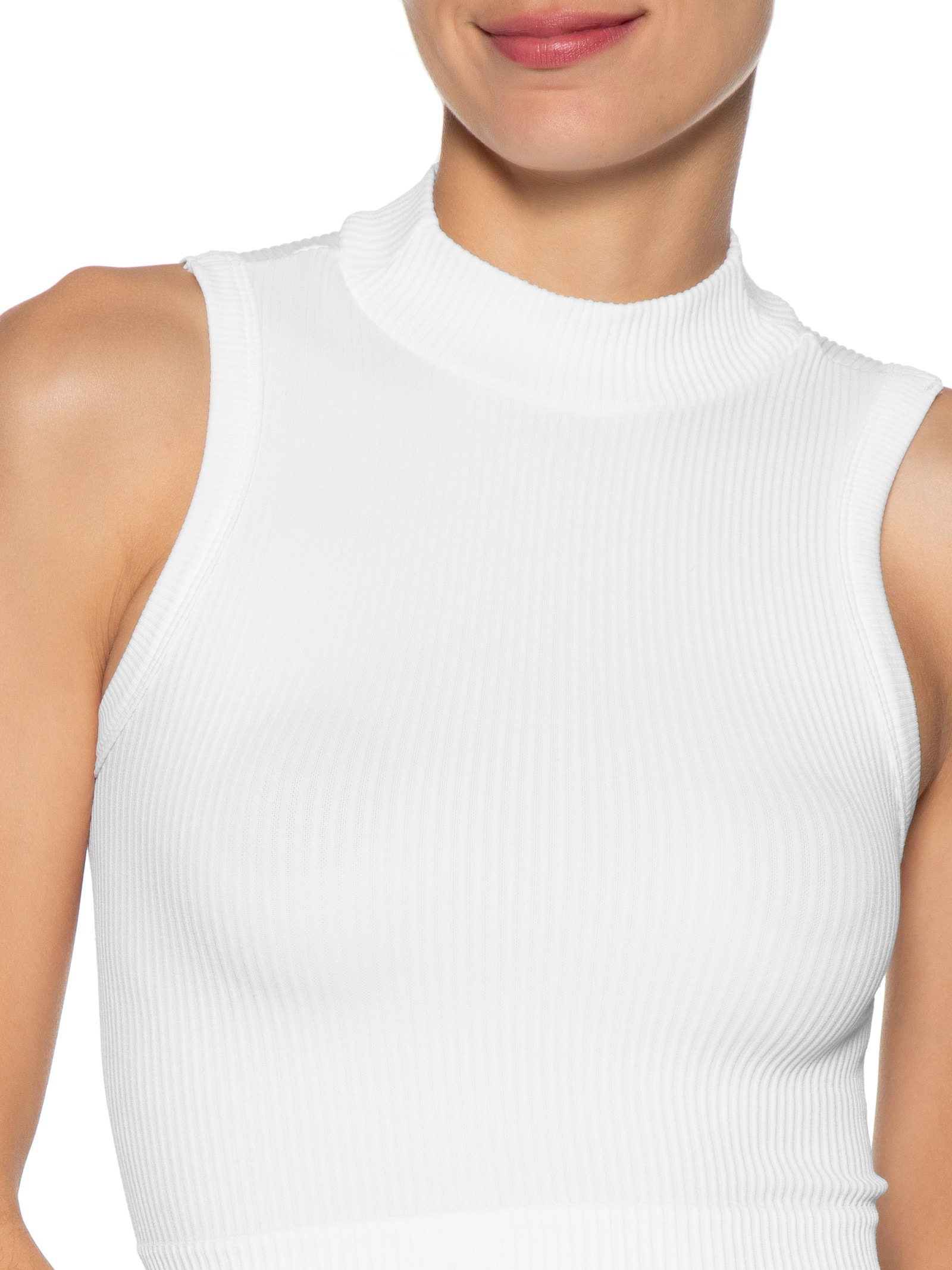 Regata Feminina Poliamida Canelada Gola Branco Basiq