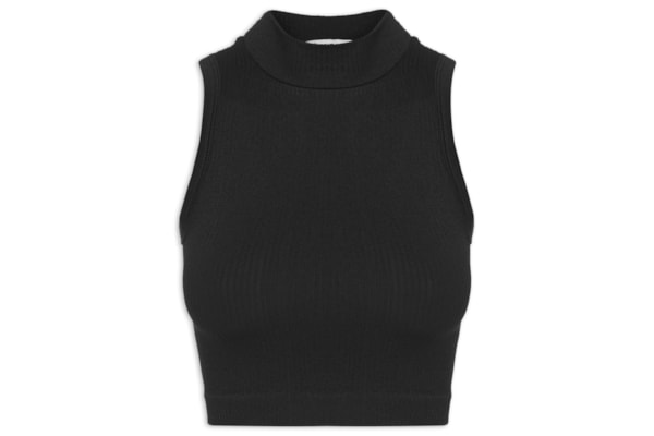 Regata Feminina Poliamida Canelada Gola - Preto