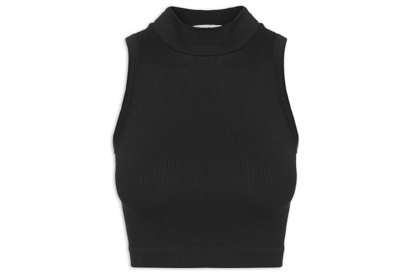 Regata Feminina Poliamida Canelada Gola - Preto