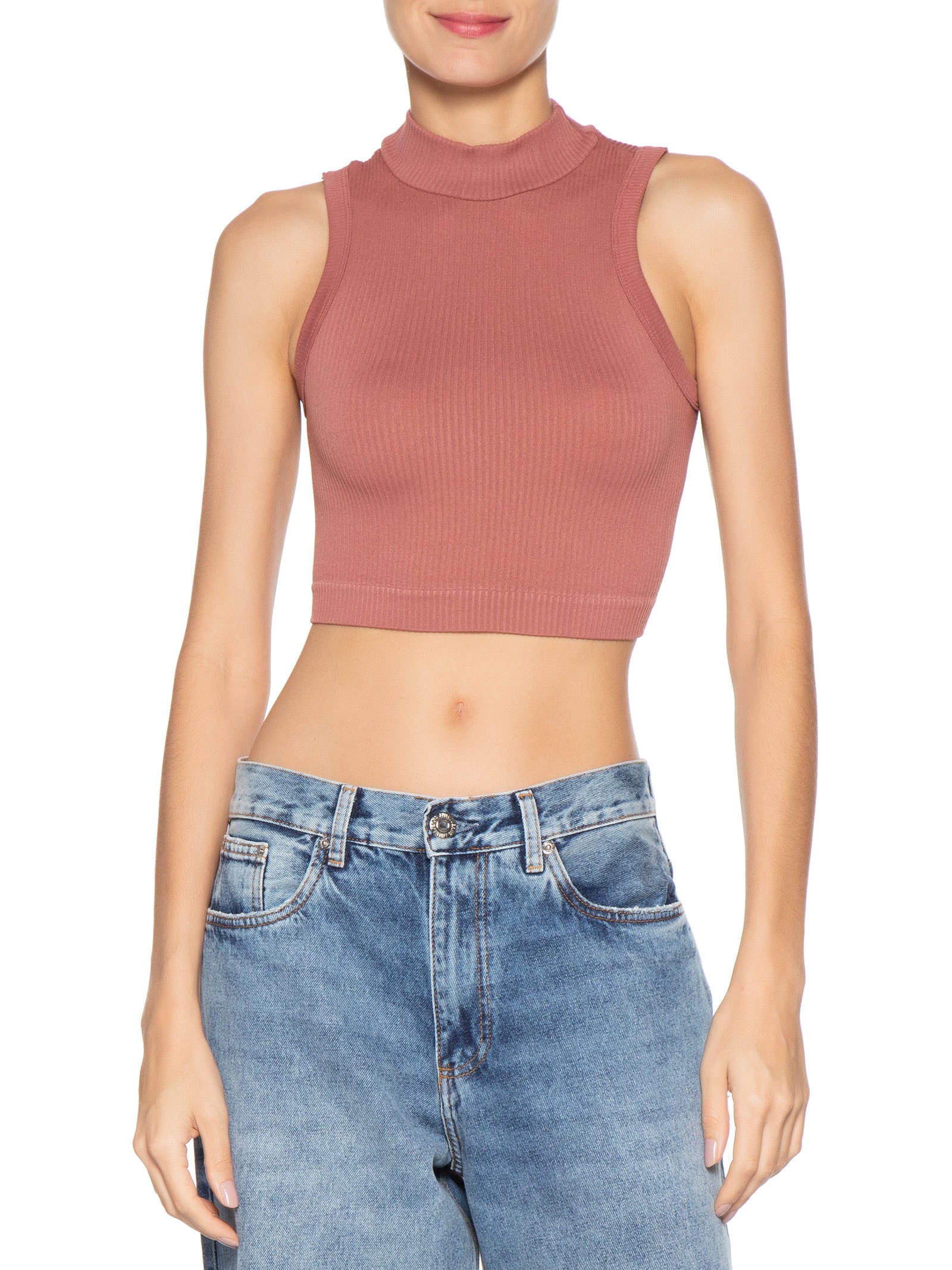 Regata Feminina Poliamida Canelada Gola Rosa Basiq