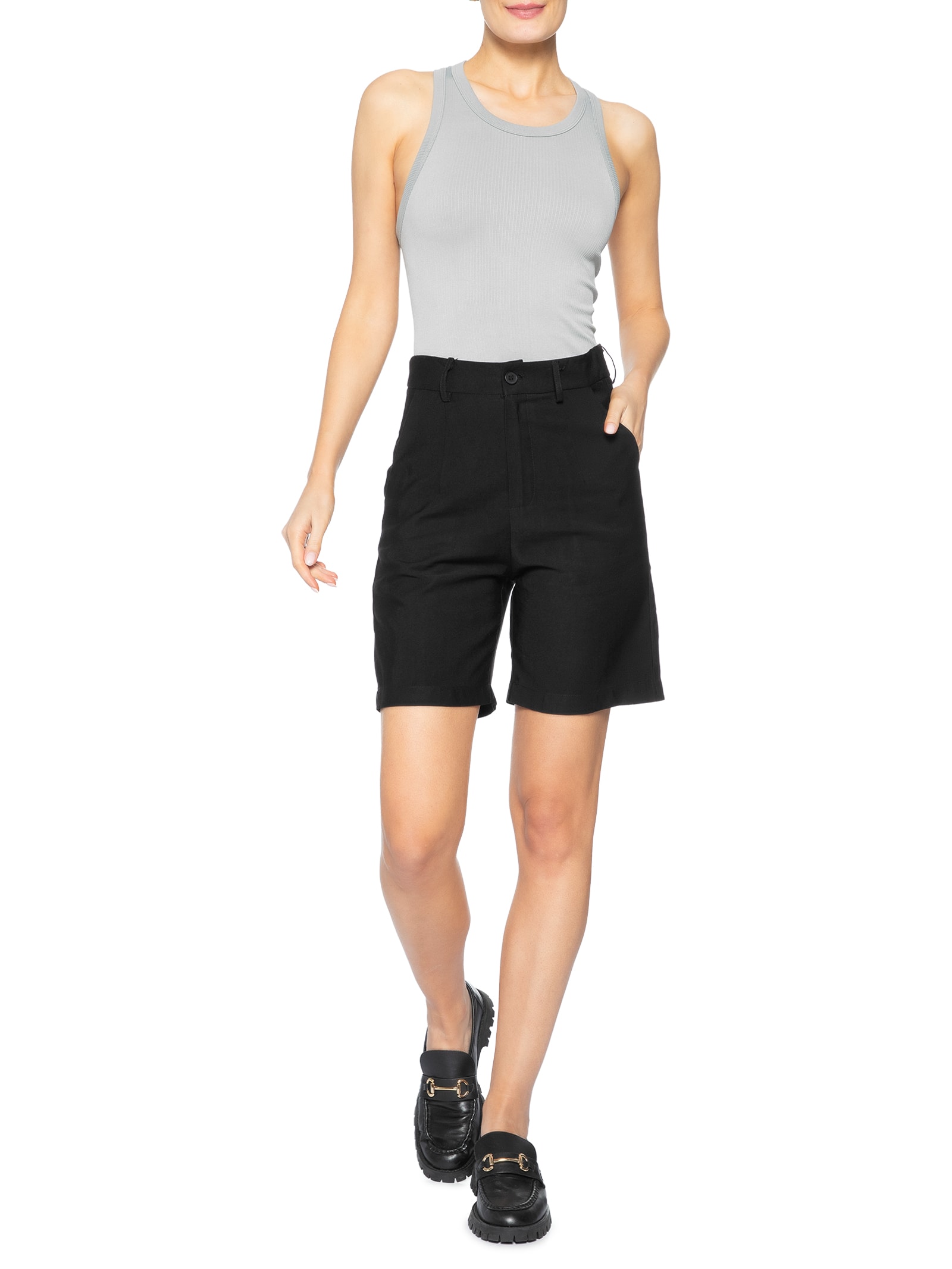 Regata Feminina Poliamida Canelada Nadadora Cinza Basiq