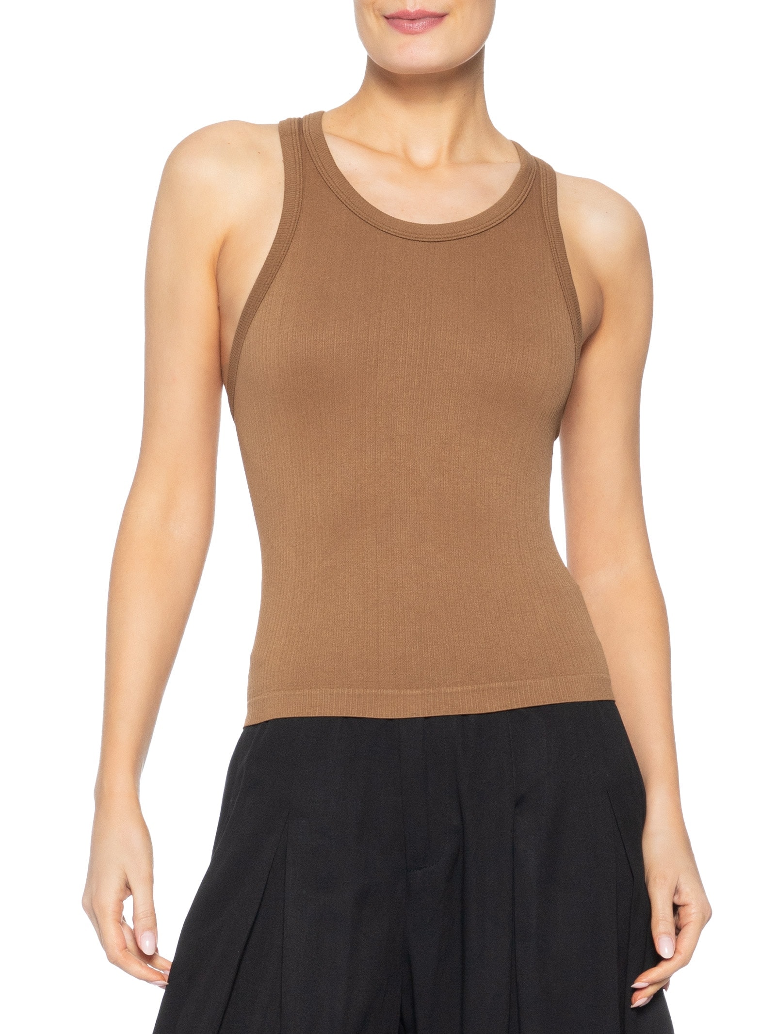 Regata Feminina Poliamida Canelada Nadadora Marrom Basiq