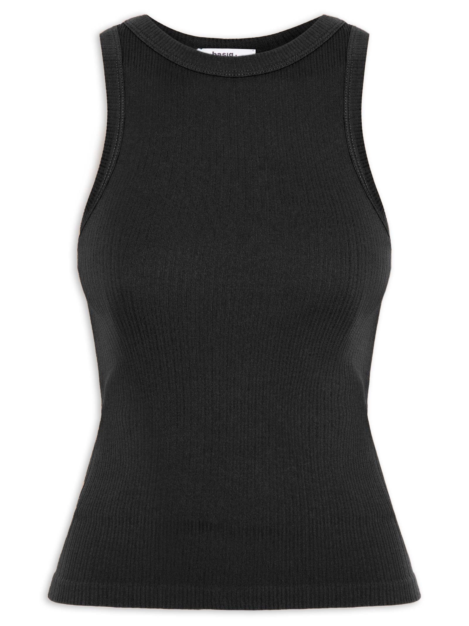 Regata Feminina Poliamida Canelada Preto Basiq