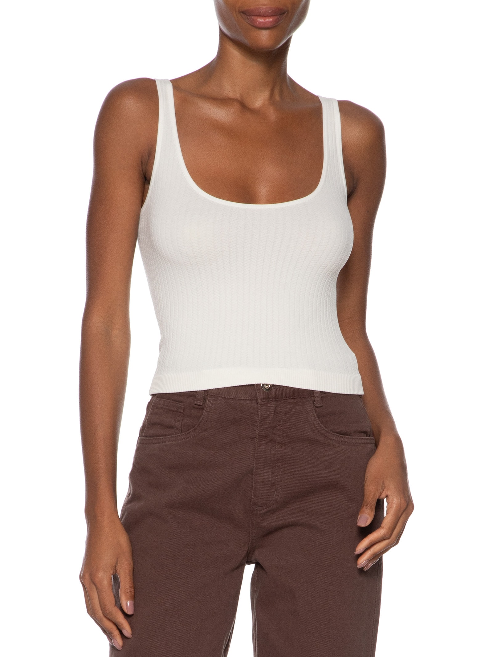 Regata Feminina Poliamida Decote Em U Off White Basiq