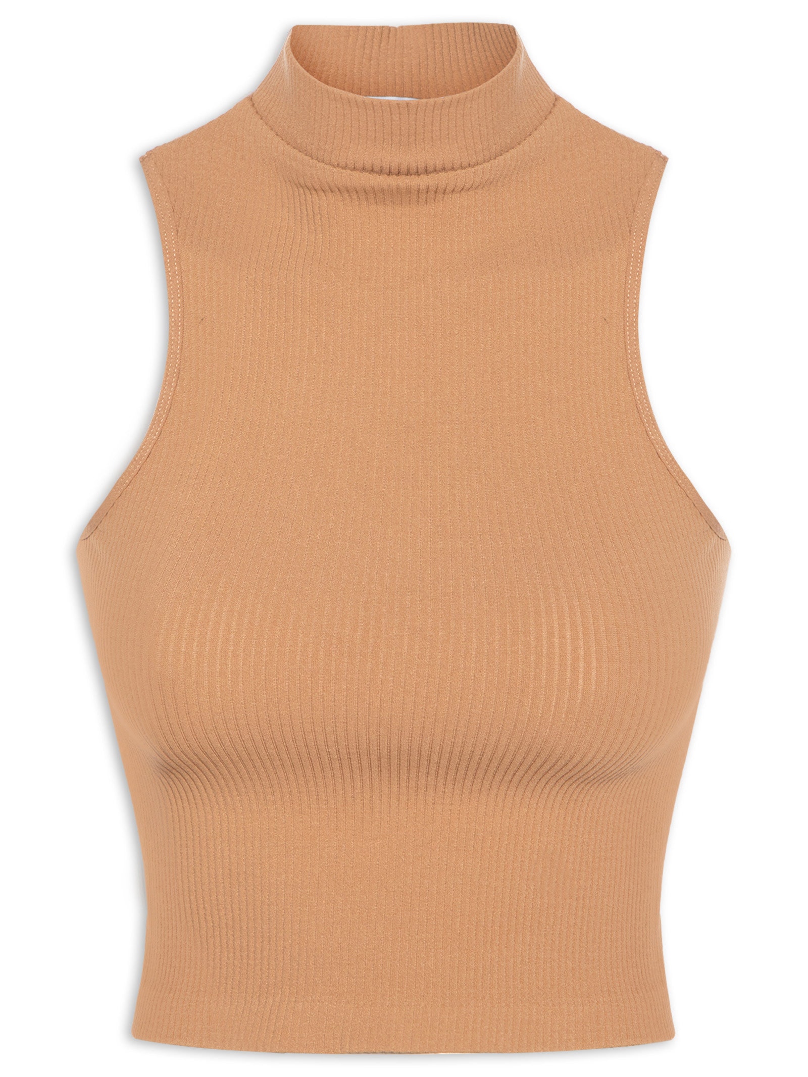 Regata Feminina Poliamida Gola Alta Bege Basiq