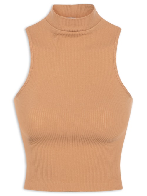 Regata Feminina Poliamida Gola Alta – Bege