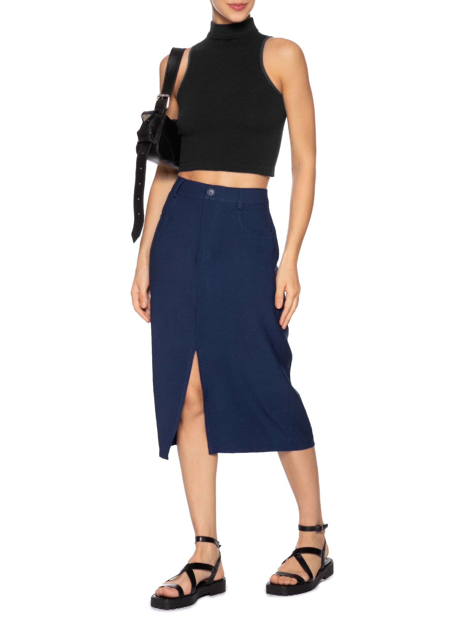 Regata Feminina Poliamida Gola Alta Preto Basiq