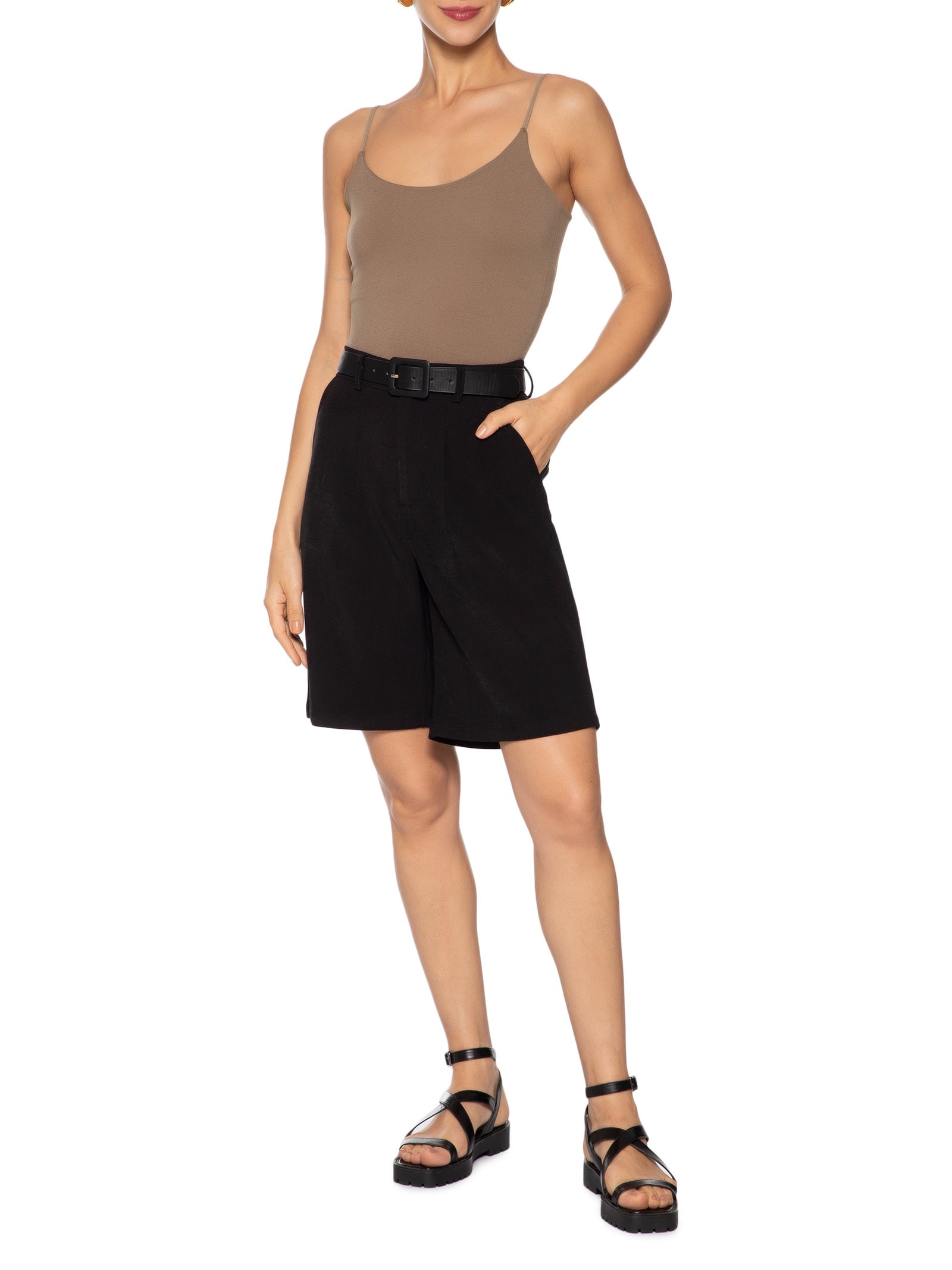 Regata Feminina Poliamida Marrom  Basiq