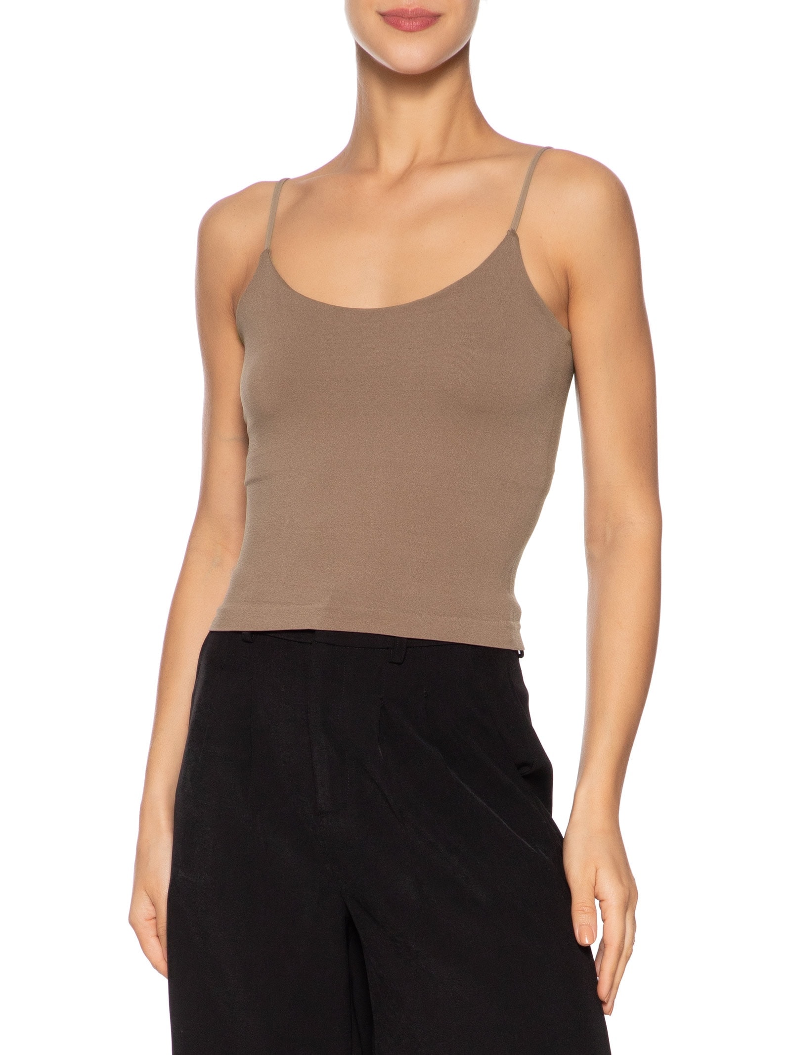 Regata Feminina Poliamida Marrom  Basiq