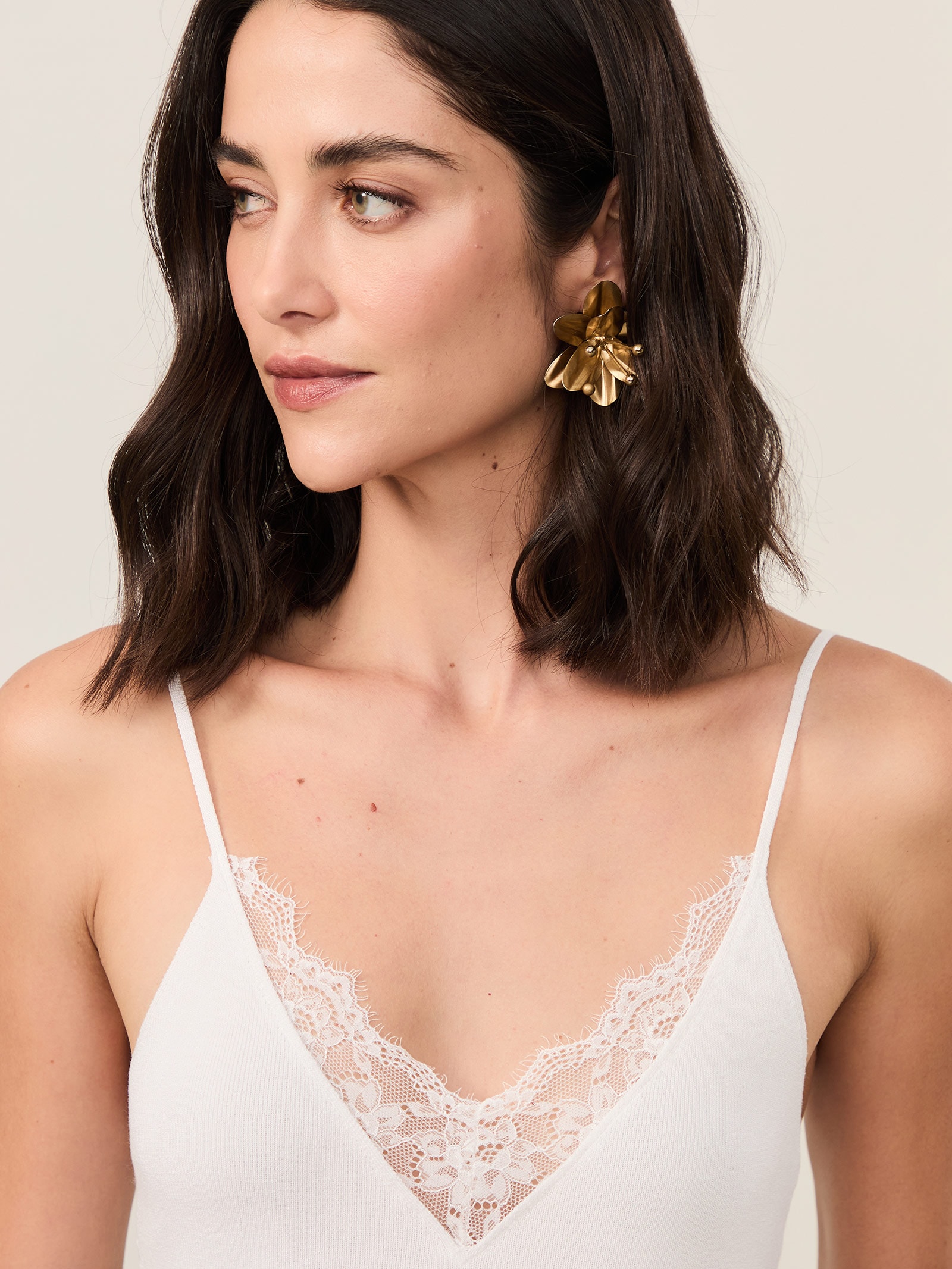 Regata Feminina Renda Meia Malha De Tricot Branco Animale