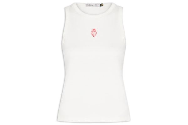 Regata Feminina Rib Bordado Concha Cacau - Branco