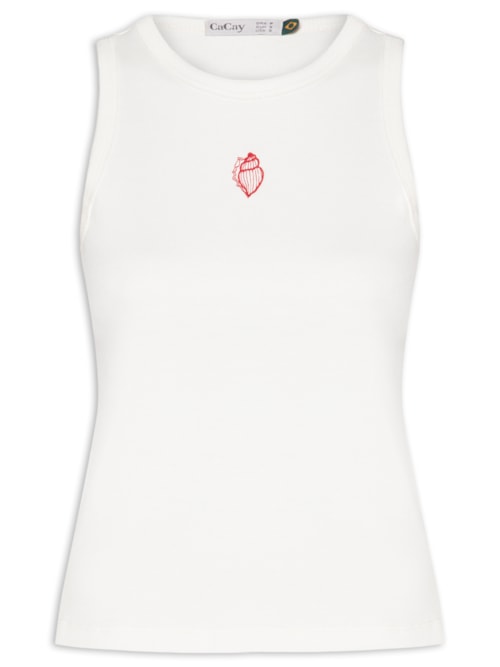 Regata Feminina Rib Bordado Concha Cacau - Branco