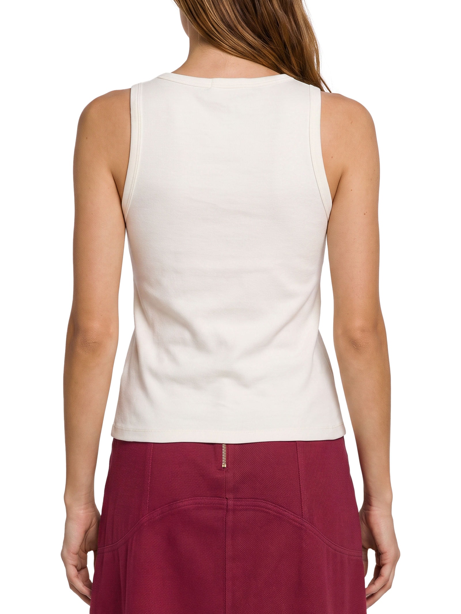 Regata Feminina Rib Bordado Concha Cacau Branco Cacay