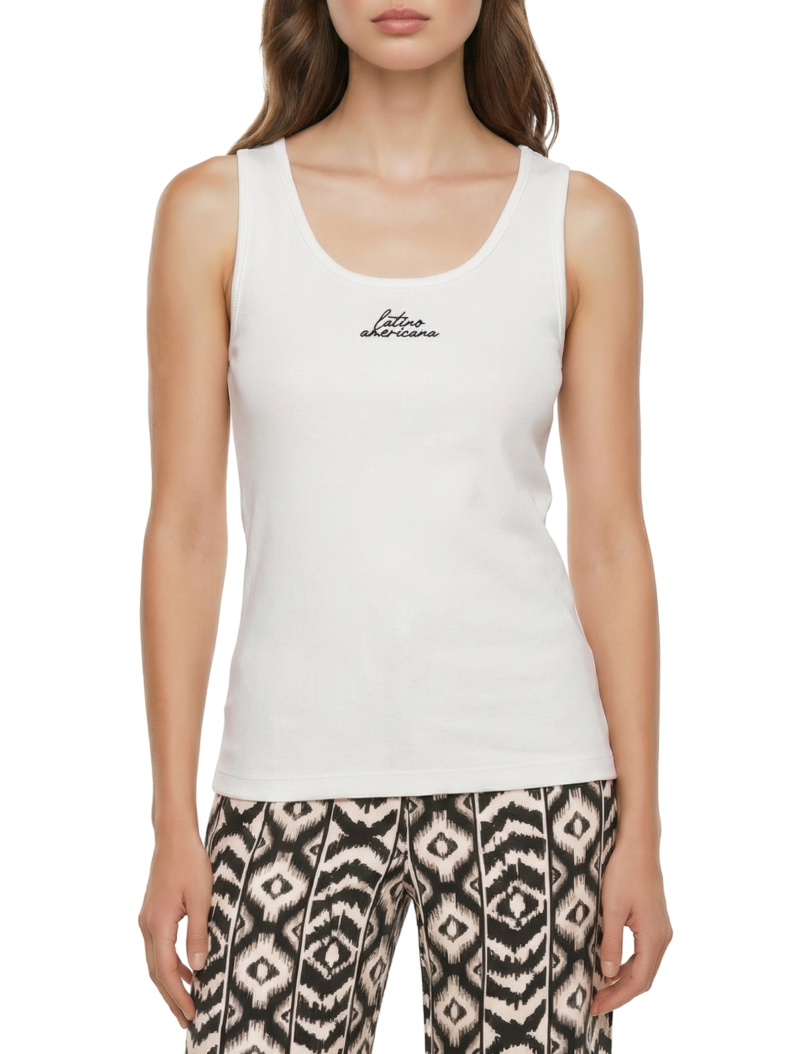 Regata Feminina Rib Bordado Latino Americana Branco Cacay