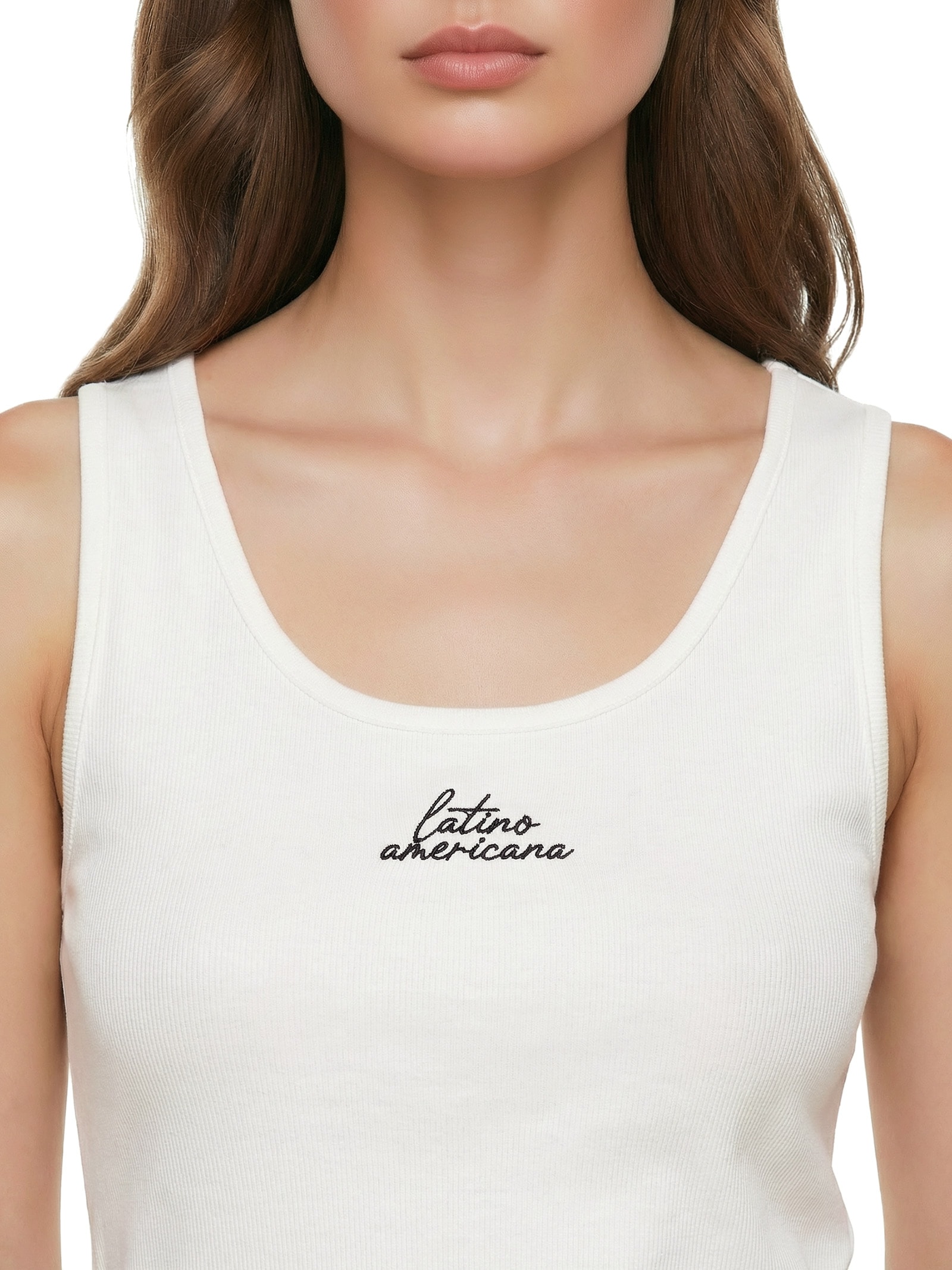 Regata Feminina Rib Bordado Latino Americana Branco Cacay