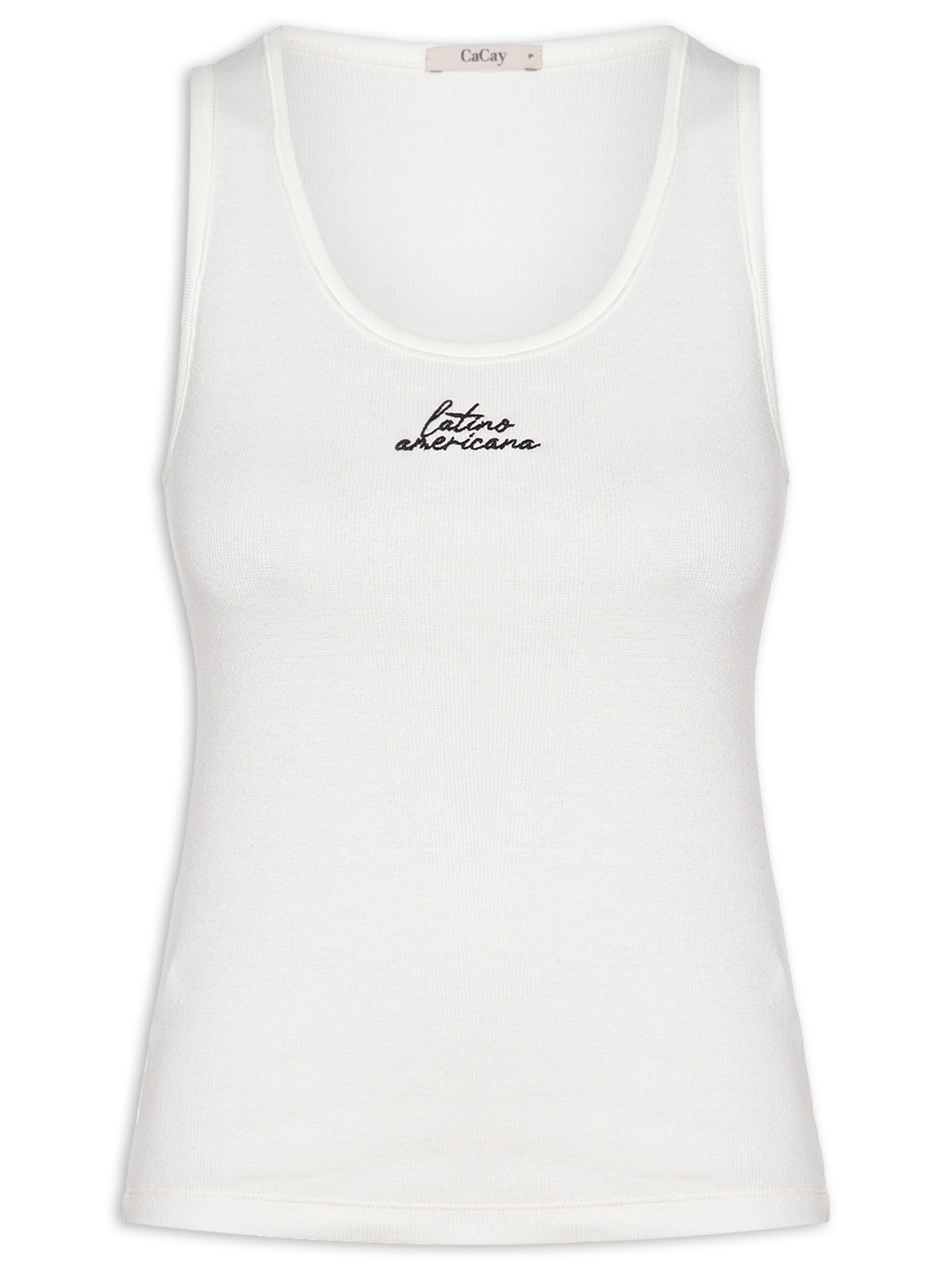 Regata Feminina Rib Bordado Latino Americana Branco Cacay
