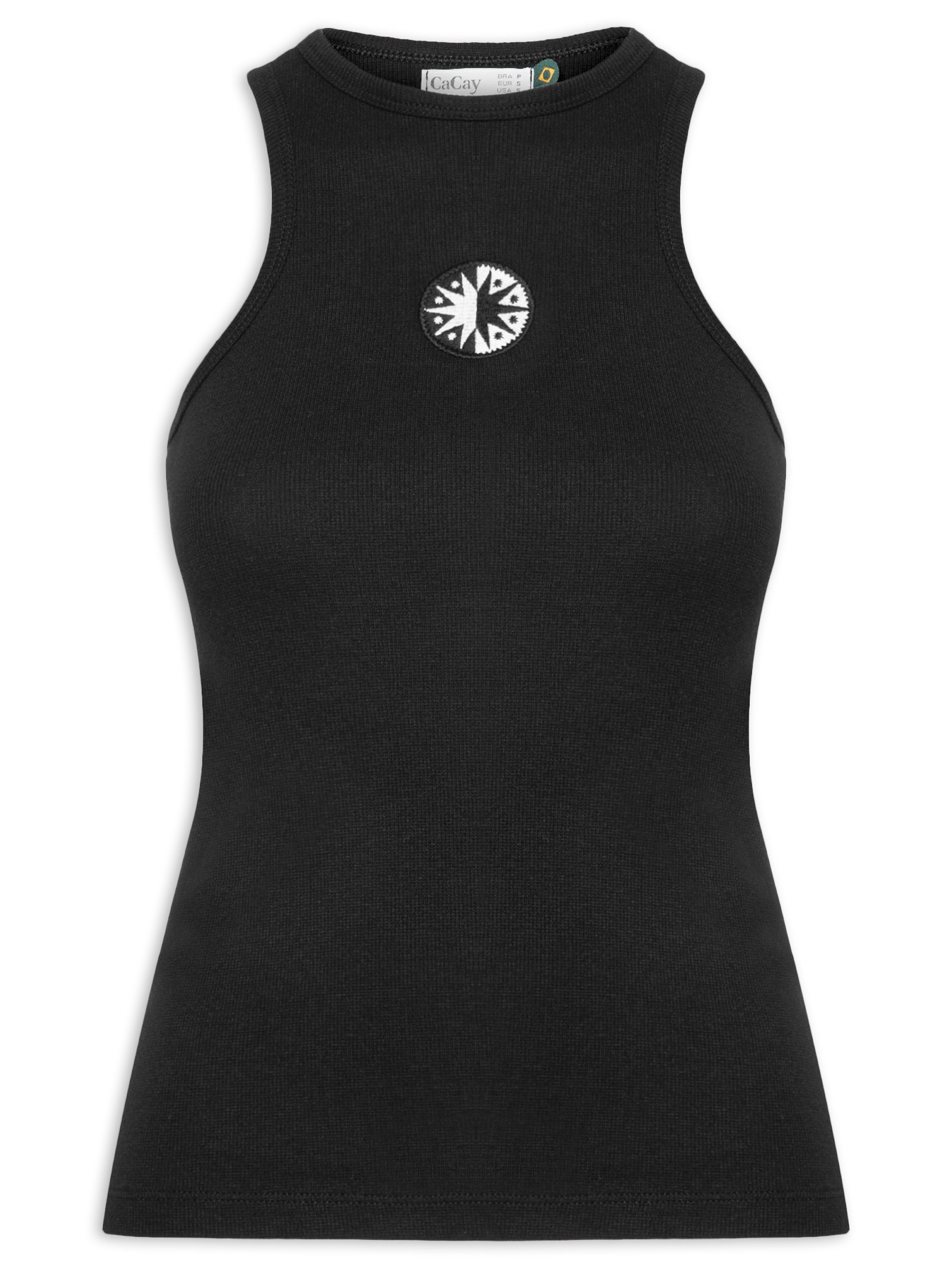 Regata Feminina Rib Bordado Preto Cacay