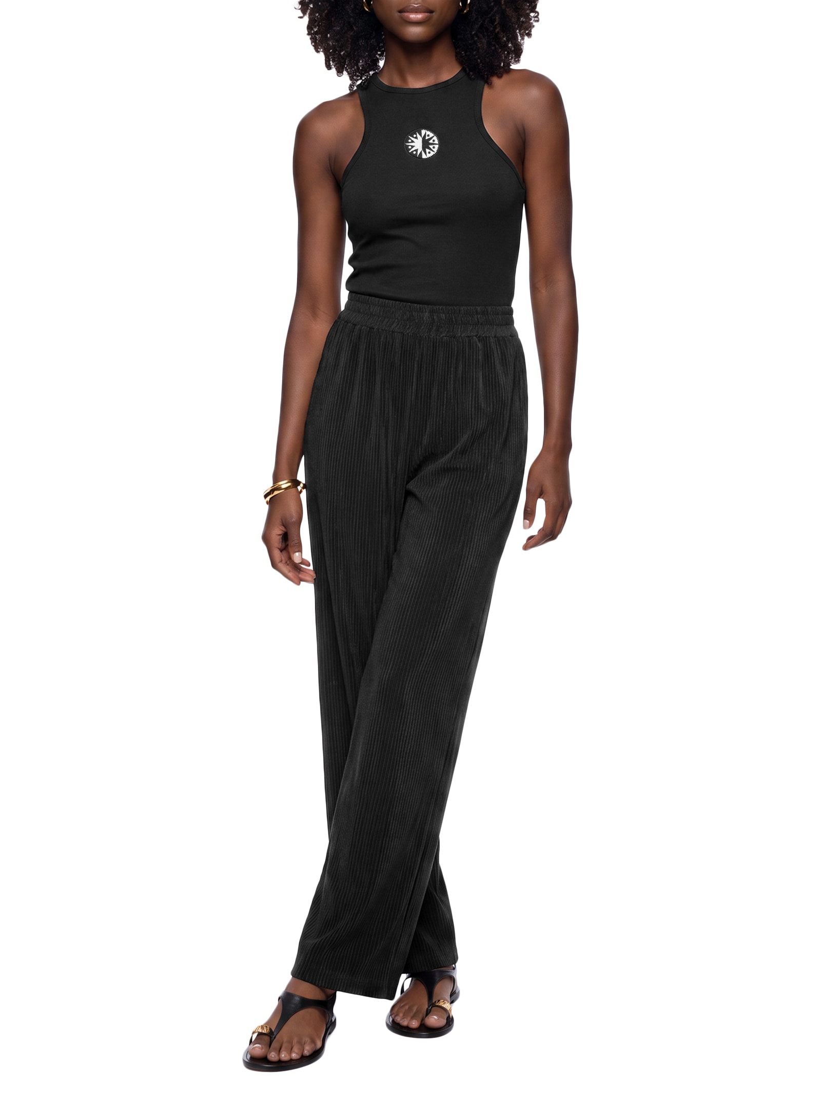 Regata Feminina Rib Bordado Preto Cacay
