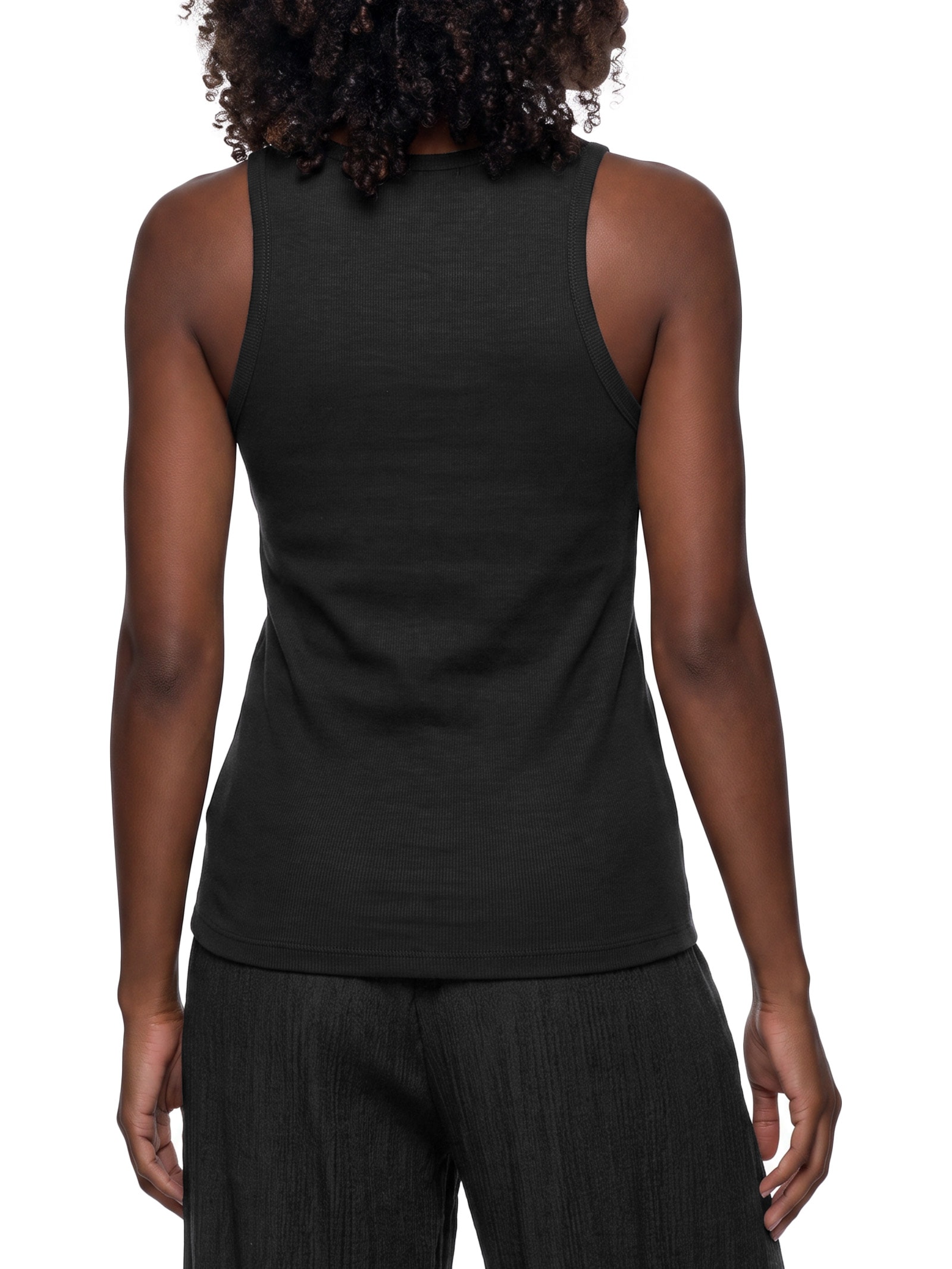 Regata Feminina Rib Bordado Preto Cacay
