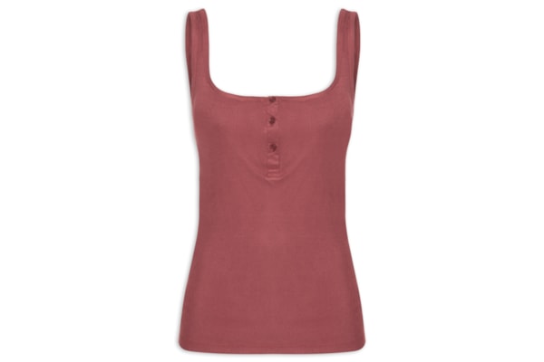 Regata Feminina Rib Botões Frontais - Marrom 