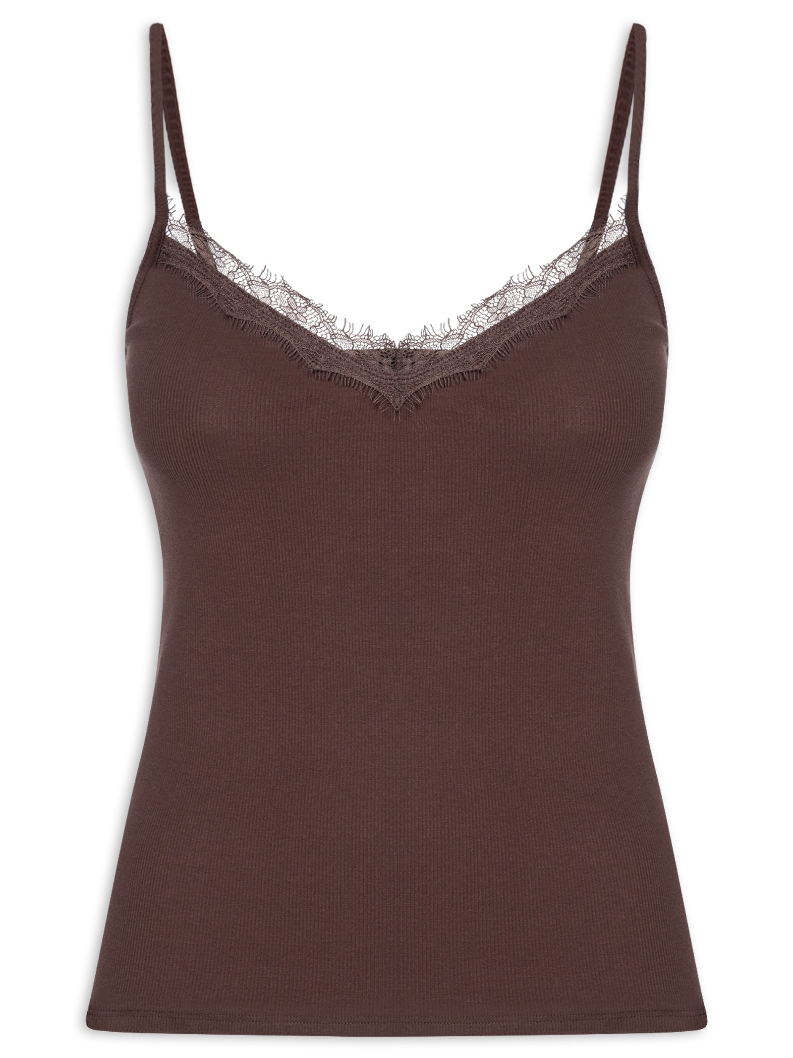 Regata Feminina Rib Com Renda Marrom Animale