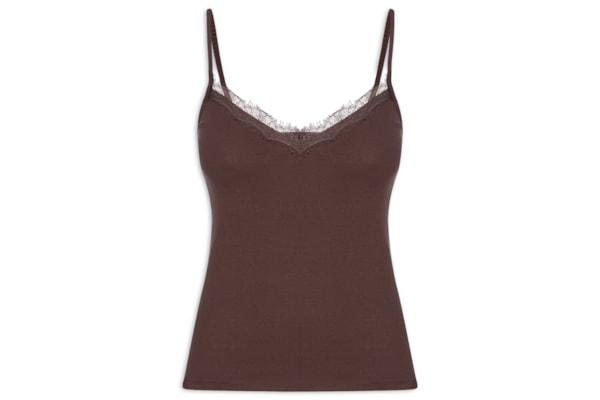 Regata Feminina Rib Com Renda - Marrom