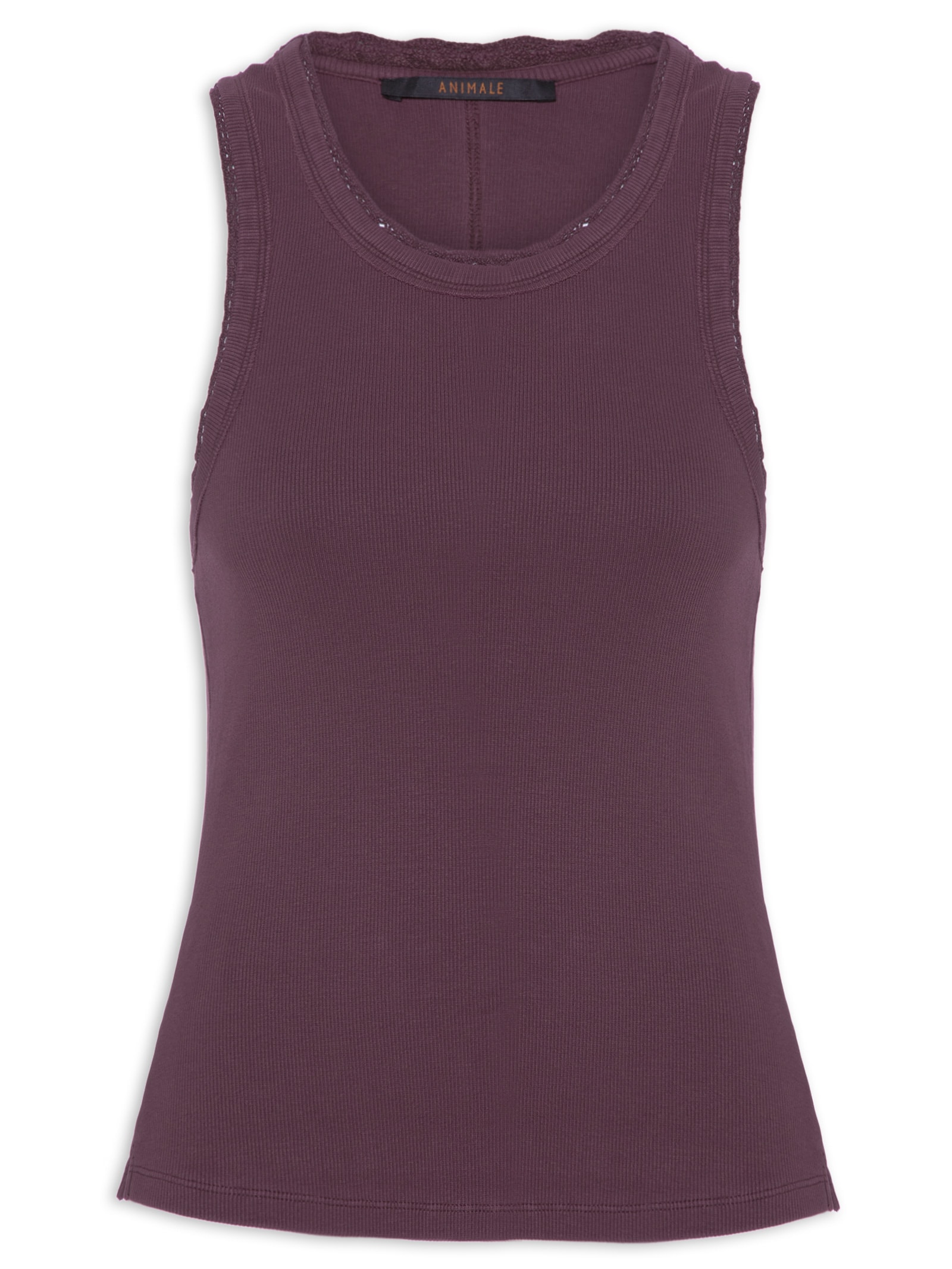 Regata Feminina Rib Com Renda Roxo Animale