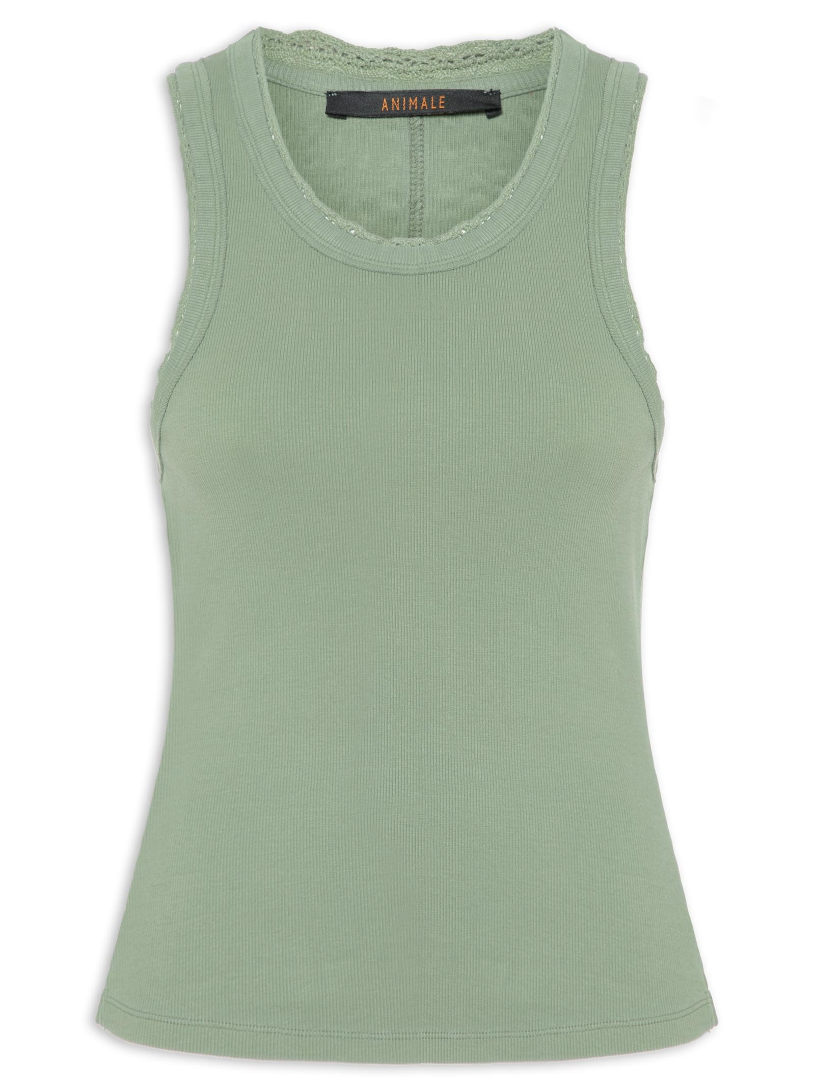 Regata Feminina Rib Com Renda Verde Animale