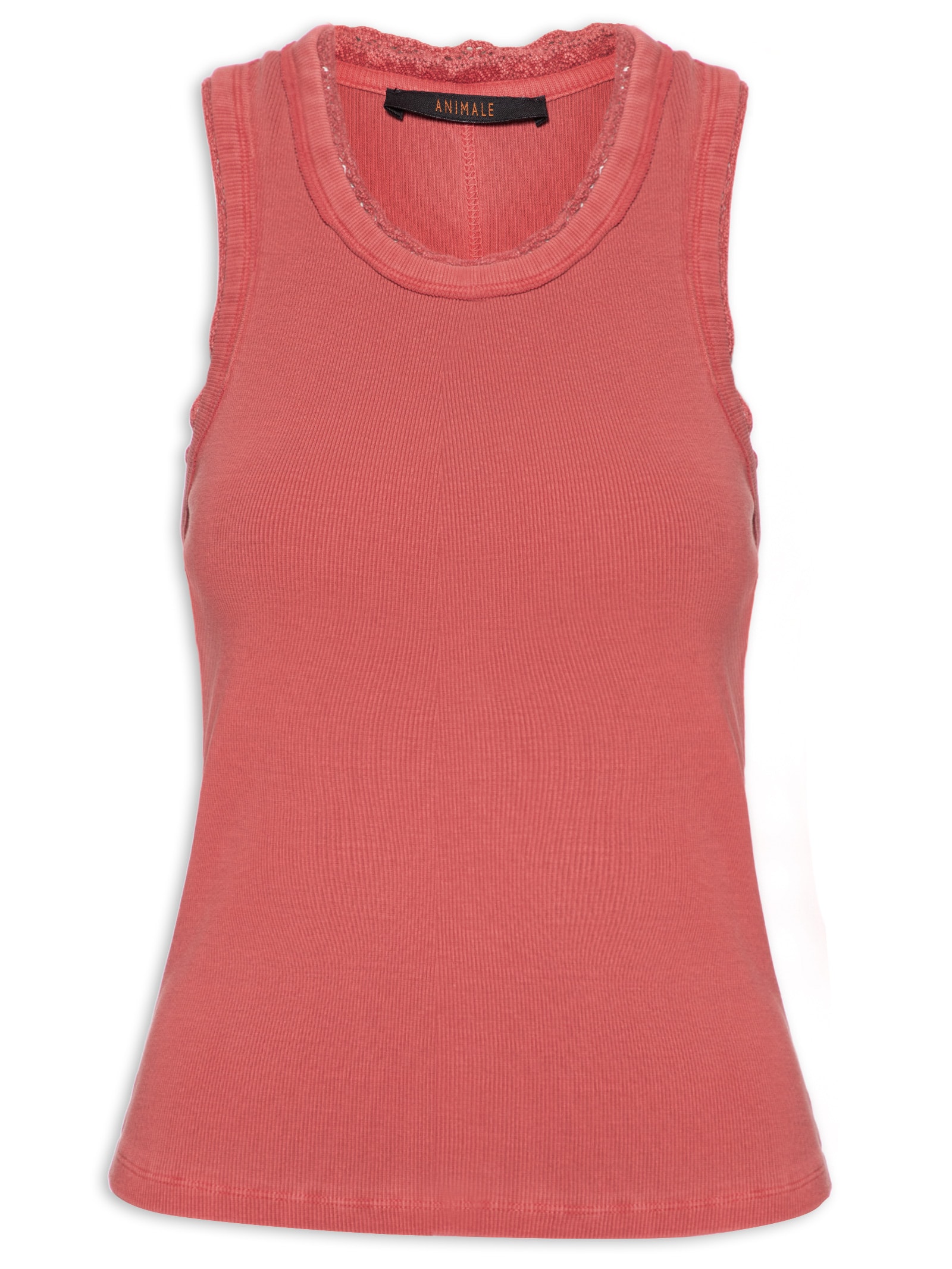 Regata Feminina Rib Com Renda Vermelho Animale