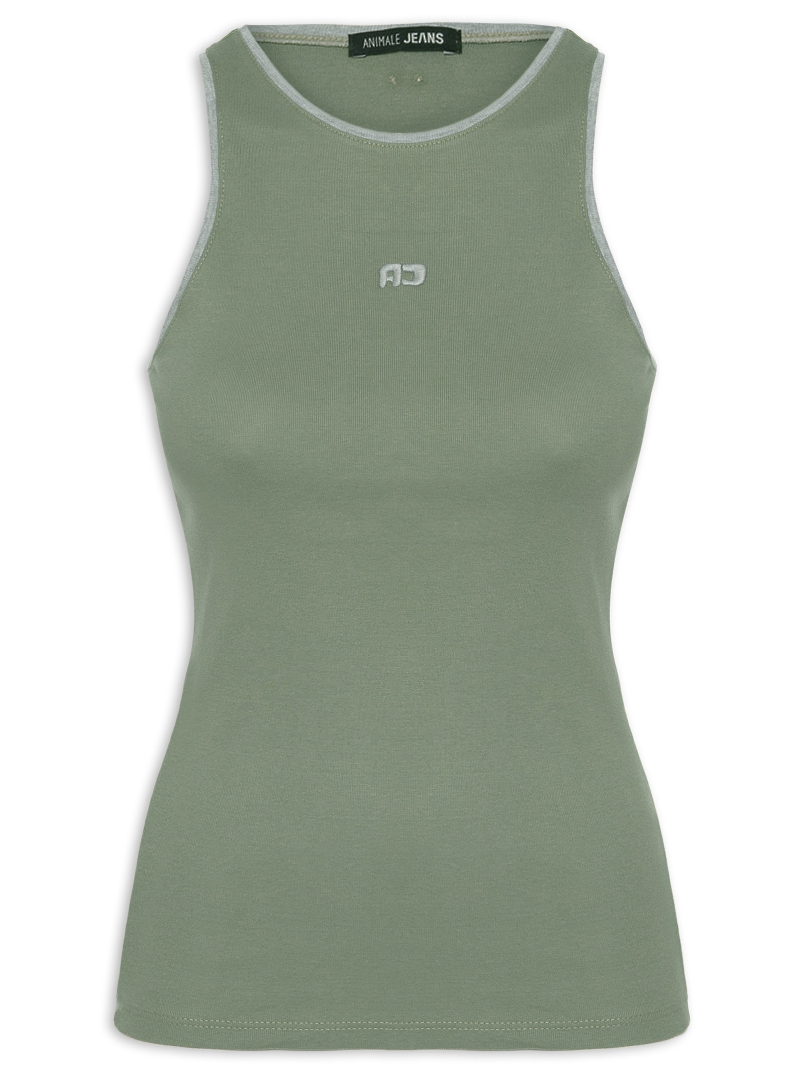 Regata Feminina Rib Vivo Contraste Cinza Animale Jeans