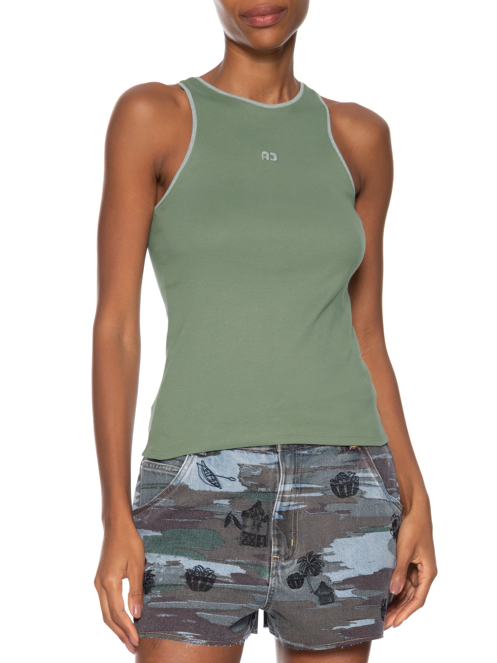 Regata Feminina Rib Vivo Contraste Cinza Animale Jeans