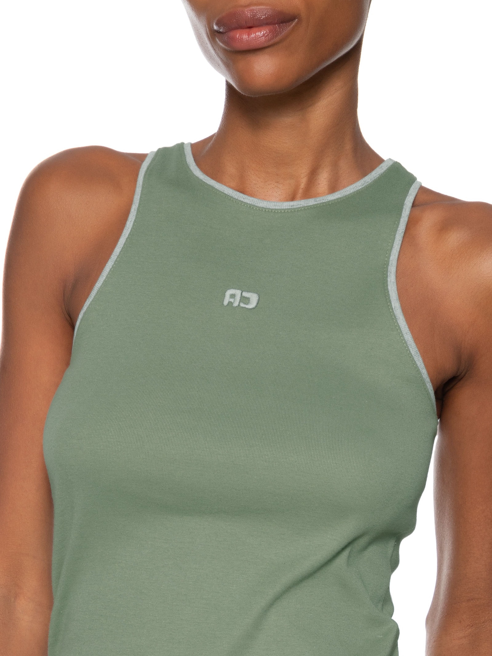 Regata Feminina Rib Vivo Contraste Cinza Animale Jeans