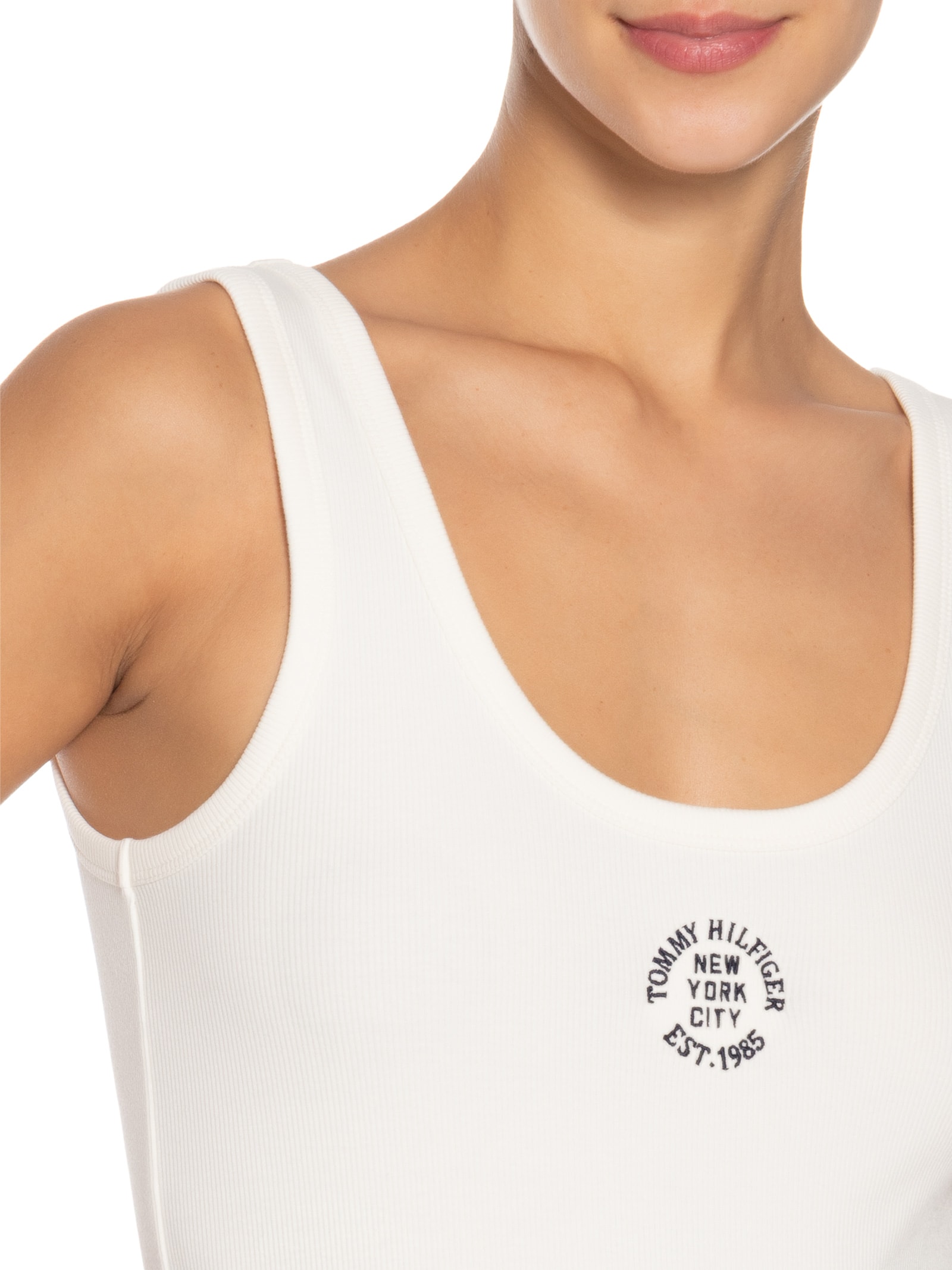 Regata Feminina Roundall Rib Slim Tank Top Branco Tommy Hilfiger
