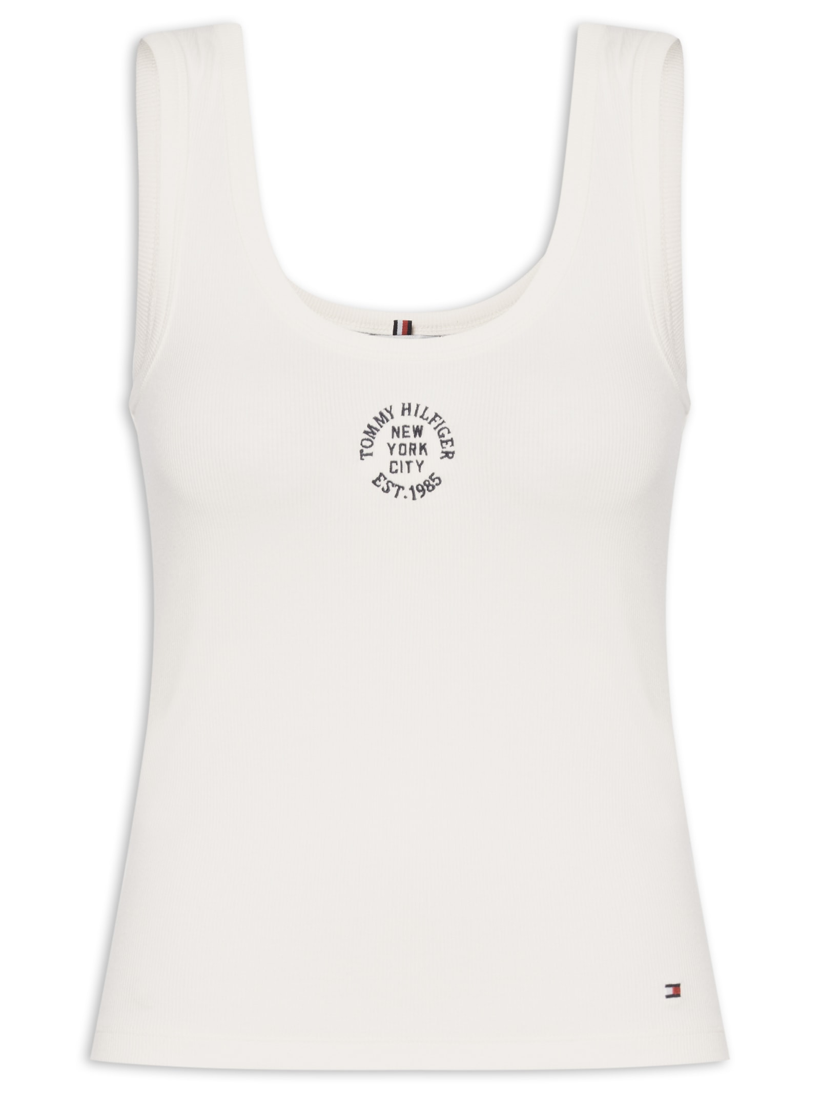 Regata Feminina Roundall Rib Slim Tank Top Branco Tommy Hilfiger