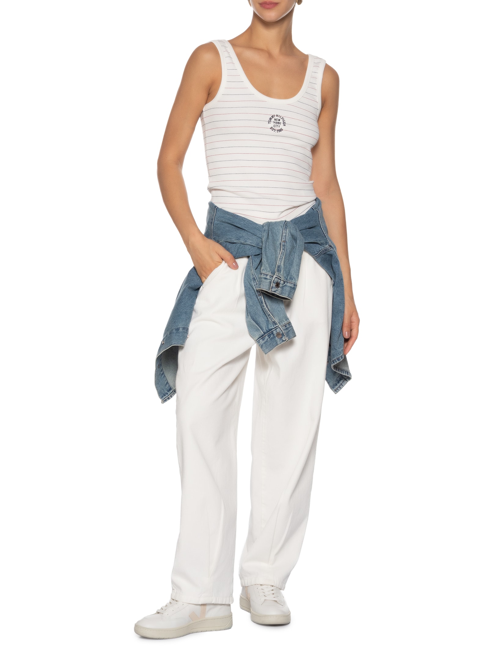 Regata Feminina Roundall Rib Slim Tank Top Branco Tommy Hilfiger