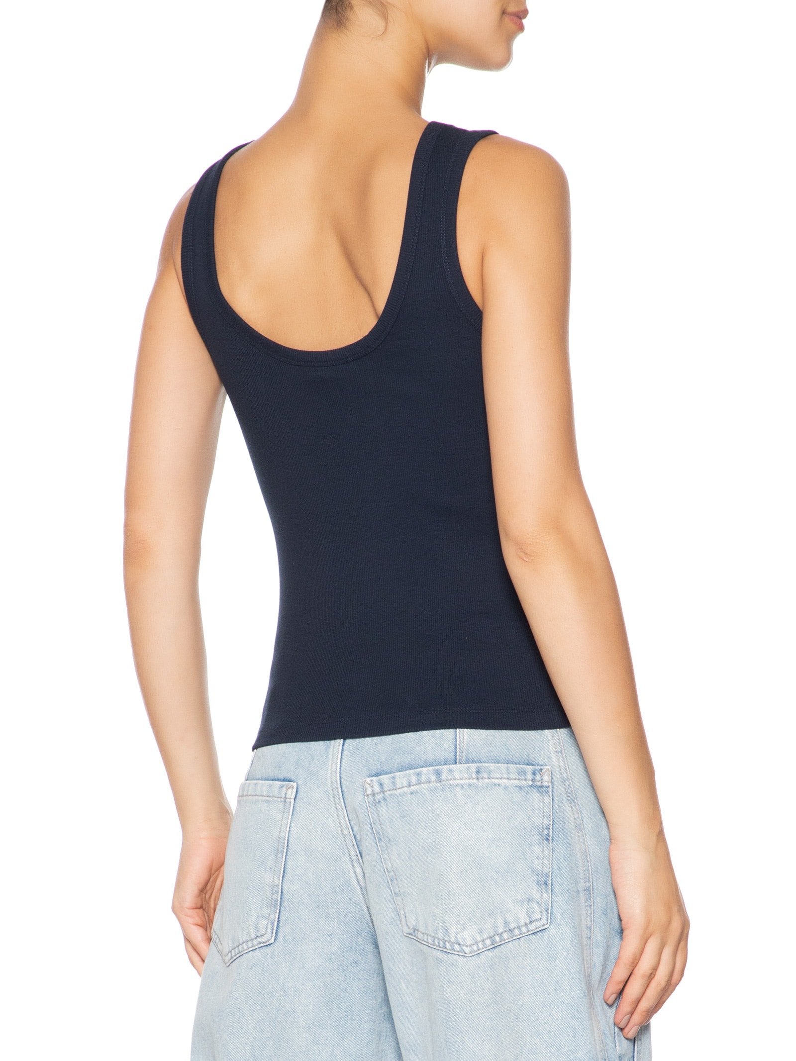 Regata Feminina Roundall Rib Slim Tank Top Preto Tommy Hilfiger